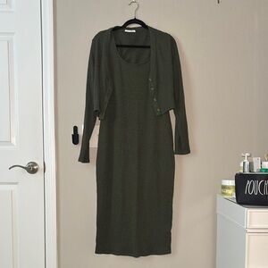 Primark Olive Green Knit Dress with Cropped Cardigan